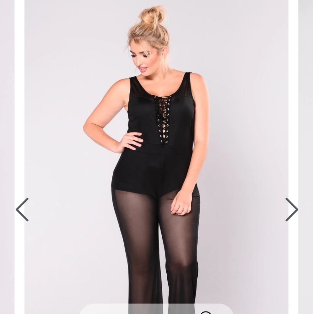 Black Step in Mesh Jumpsuit
